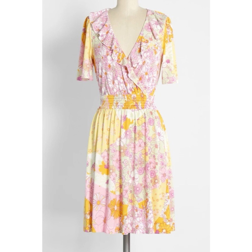 ModCloth Marvelous Flower Medley Surplice dress